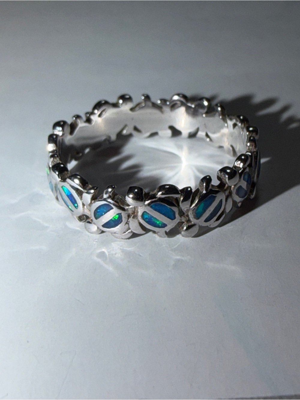 Vintage Sterling Silver Inlaid Fire Opal Sea Turtle Stacking Ring - Size 5.5